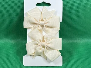 Ivory Cream Hair Bow Clips Grosgrain Ribbon Pinwheel Girl Hair Barrette Set - Picture 1 of 6