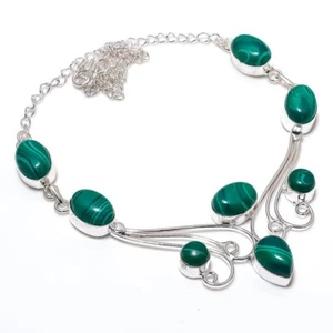 Green Malachite Gemstone Handmade 925 Sterling Silver Jewelry Necklace Size 18" - Picture 1 of 1