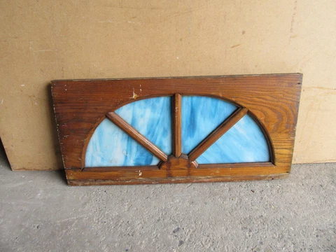 ~ ANTIQUE STAINED GLASS WINDOW FANLIGHT ~ 30 X 14 ~ ARCHITECTURAL SALVAGE Cover