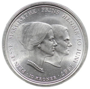 10 KRONER 1967 DANEMARK / DENMARK (argent / silver) Mariage - Imagen 1 de 2