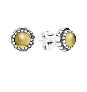 Authentic NEW Pandora November Citrine yellow Birthday Blooms Silver Earrings