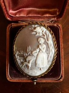 Antike Kamee Cameo_Fassung 333 Gold + Si. vergoldet, Original Schatulle um 1860 - Bild 1 von 9