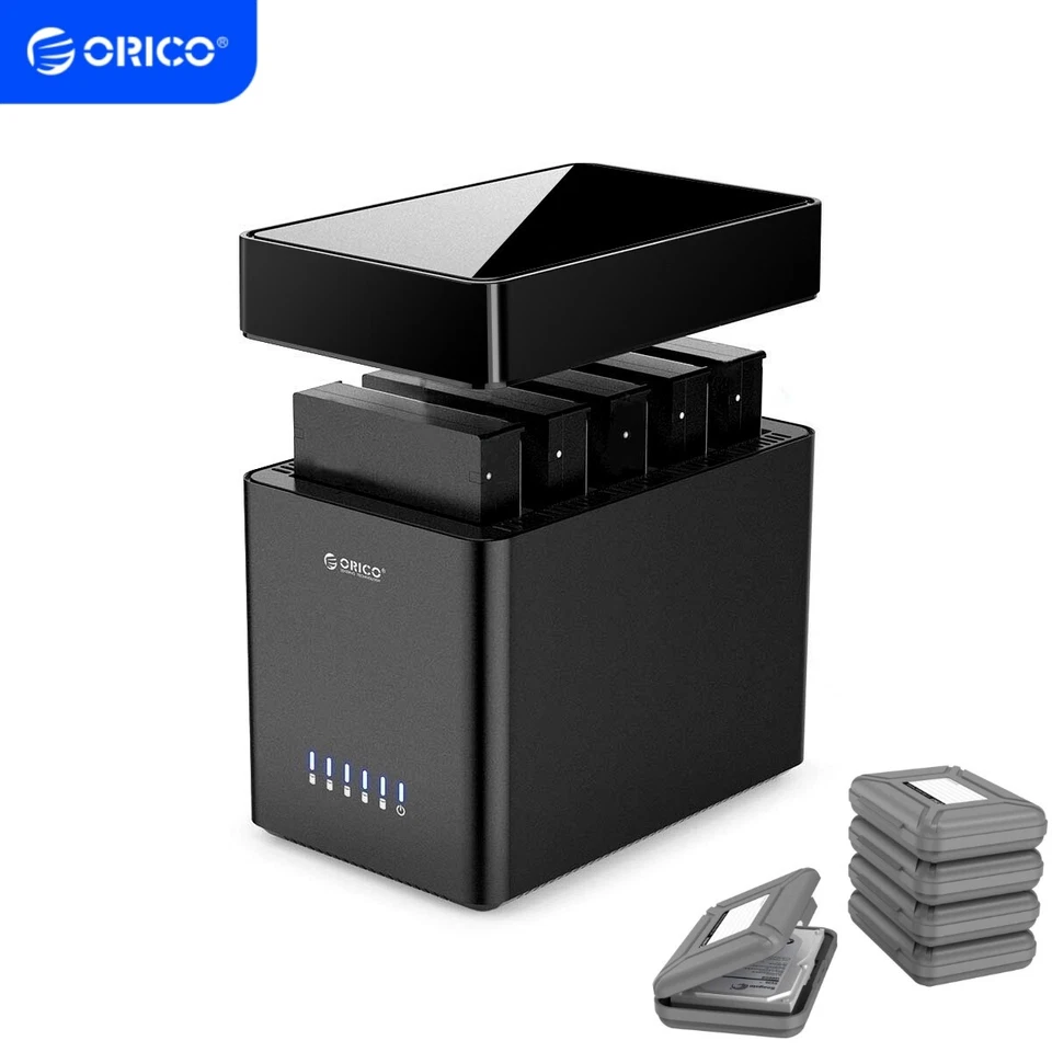 ORICO 5 Bay 3,5 Zoll Festplattengehäuse USB C magnetisch werkzeuglos & 5x Tasche - Image 1 of 4