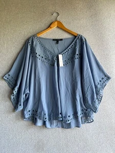 White House Black Market Blouse Womens XL Blue Kimono Boho Peasant Flowy NWT - Picture 1 of 16
