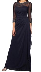 NWT Alex Evenings Long Navy Dress with Beaded Neckline Size 18 (similar to 14)