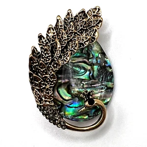 PEACOCK BROOCH Pin Pendant Rhinestone Abalone Bird Costume Jewelry - Picture 1 of 8