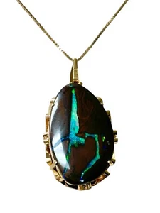 Australian Koroit Boulder Opal 18K Solid Yellow Gold Pendant Necklace 17” Chain - Picture 1 of 14