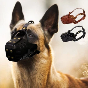 Leather Pitbull Dog Muzzle Doberman German Shepherd Secure Basket Black Brown - Picture 1 of 14