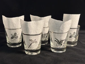 Juego de 5 vasos de whisky Game Bird pequeños de bola baja borde plateado de 7 oz - Imagen 1 de 9