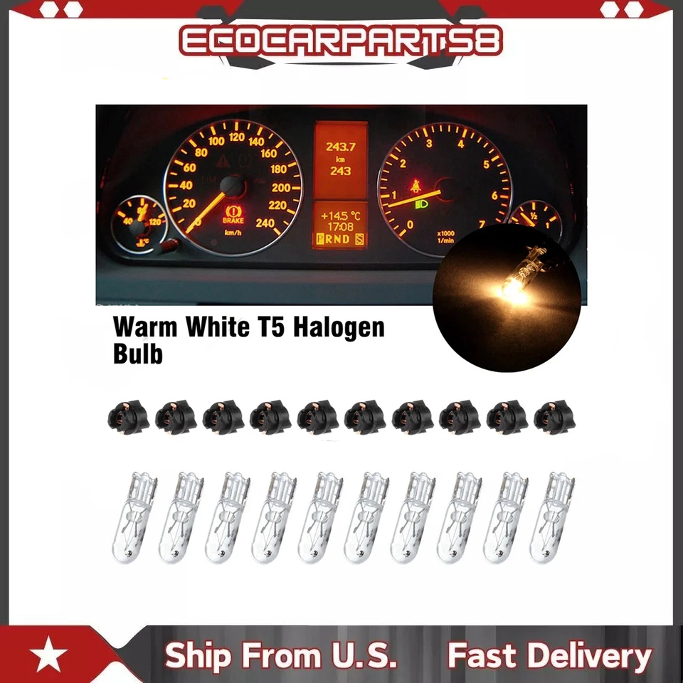 10x White Halogen Bulb Twist Lock T5 Dashboard Cluster Indicator Ligh For Toyota Foto 1 de 1