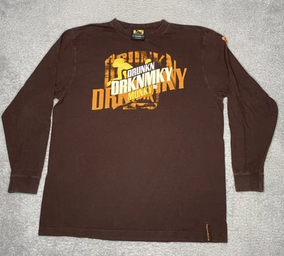 Camisa de Colección Drunknmunky Para Hombres XL Marrón Logo Spellout Manga Larga Pullover Foto 1 de 4