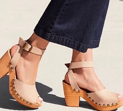 Free People Pasadena Wooden Studded Clog Blush Pink Block Heel Boho EU 38 US 7.5 - Image 1 of 4