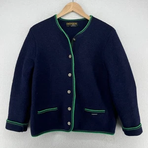 Vintage GEIGER Pullover Damen 46 Strickjacke Tirol gekochte reine Wolle Knopfleiste blau - Bild 1 von 15