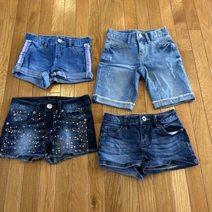 4 Pairs Of Justice Girl Size 10 Slim 10S Blue Denim Jean Shorts Sequins Bermuda - Picture 1 of 10