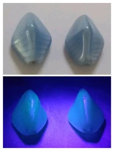 Lot x2 vintage blue satin glass beads striped DUG design under glass 18mm MCM - Picture 1 of 6