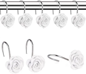 12 PCS Home Fashion Decorative Anti Rust Shower Curtain Hooks Rose White - Picture 1 of 6