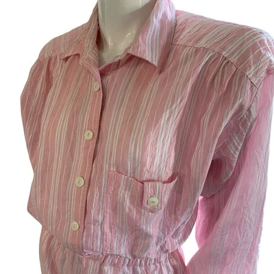 Mono Vintage L Rothschild San Francisco Rosa Rayas Bolsillos Cuello Talla 12 Foto 1 de 4