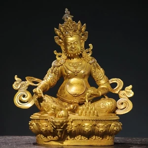 8,3 Zoll alte tibetische tibetische Buddhismus Tempel Bronze vergoldet gelb Jambhala Buddha Statue - Bild 1 von 9