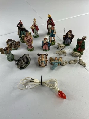 Vintage Nativity Set Paper Mache Made In Japan 19 Piece Light Included Figurines - Image 1 of 4