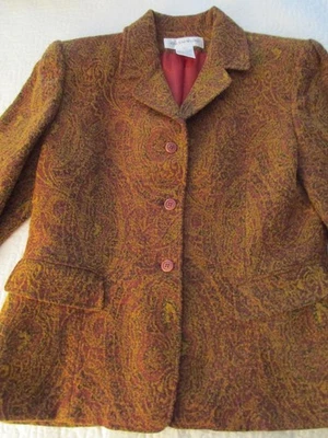 Blazer Abrigo Mezcla Lana Mujer Talla 12 Botón Naranja Óxido Tapiz Forrado Foto 1 de 4