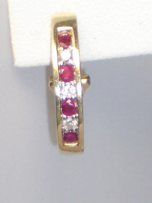 14K YELLOW GOLD DIAMOND  & RUBY PIERCED HOOP EARRINGS TW 1 .10 CARATS - Image 1 of 4