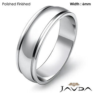 6mm Men Wedding Solid Band Dome Step Plain Ring 18k White Gold 7gm Size 12-12.75