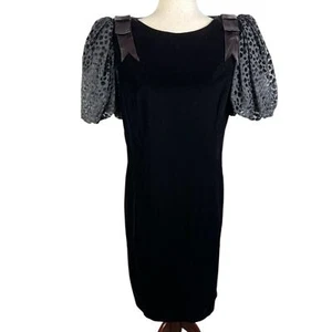 Vintage Jessica Howard Women's Size 14 Black Puff Sleeve Velvet Party Dress - Picture 1 of 12