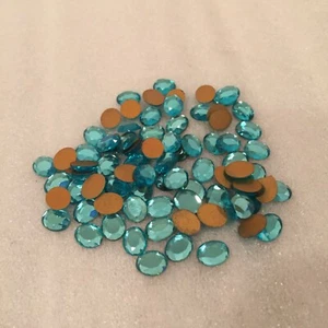 CD192A Vintage glass cabochons 8x6mm aqua oval gold foiled FB (72) - Picture 1 of 1