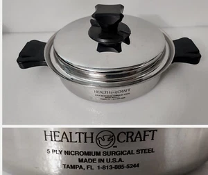 VINTAGE HEALTH CRAFT 5 PLY NICROMIUM SURGICAL STEEL 1 1/4 QT PAN w/VENTED LID - Picture 1 of 9