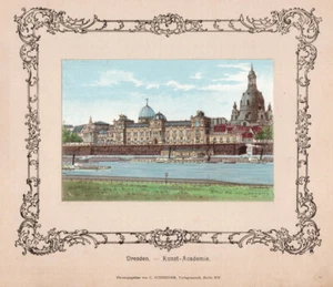 Dresden. Frauenkirche, Kunstakademie. Farblithographie von 1890 auf Werbetafel - Picture 1 of 2