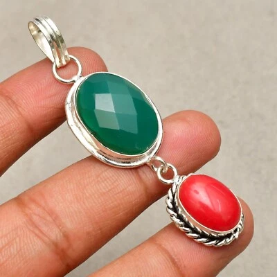 Ciondolo gioiello fatto a mano in argento sterling 925 con pietra preziosa on... - Immagine 1 di 4