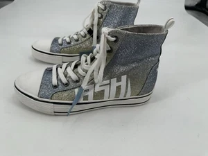 ASH Glover Glitter Above Sea Level High Top Sneakers Canvas White Rubber W40/9M - Picture 1 of 15