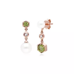 Moderno Perla, Peridoto Y Topacio Desiguales Gotas En Rosa Bañado Plata de Ley - Imagen 1 de 2