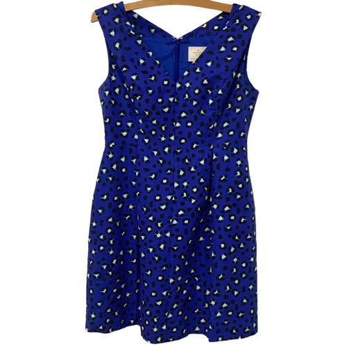 Kate Spade Abito blu senza maniche scollo a V Cyber Cheetah Dawson Taglia 10