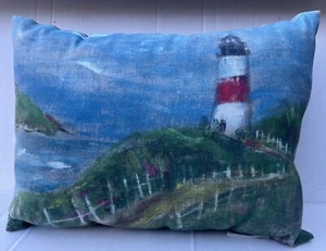 Pottery Barn Outdoor Accents Pillow Seaside Lighthouse Green Blue - Picture 1 of 7