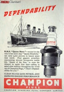 WW2 CHAMPION SPARK PLUGS Motoring 'RMS QUEEN MARY' Advert : Small 1945 Print AD - Picture 1 of 1