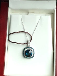 Halskette 14 kt Weißgold Topas Diamanten 14 kt Anhänger 18 Zoll Kette neu im Karton UVP £1.000+ - Bild 1 von 9