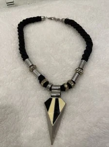 New Look Black Rope Pendant Statement Necklace with Gold Silver and White Detail - Picture 1 of 8