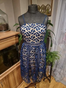 Boohoo Navy Corded Lace Detail Strappy Midi Skater Dress - Sz 10 - NWT - Picture 1 of 14