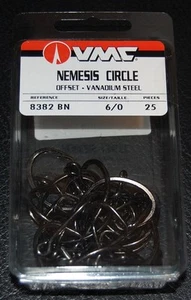 Ganchos círculos de agua salada VMC 8382BN-60 Nemesis tamaño 6/0 paquete de 25 acero al vanadio - Imagen 1 de 2