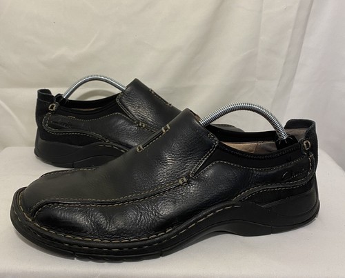 Mocassini slip on neri da uomo in pelle Clarks taglia 11 5 M