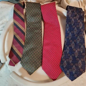 Lot of 4 SILK TIES  WIDE RED MULTICOLORED NECKTIES Mikael York Todd Boston Chale - Picture 1 of 10
