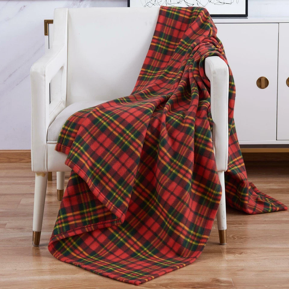 Soft and Warm Single 120x150cm Tartan Check Printed Fleece Throw for Sofa Bed