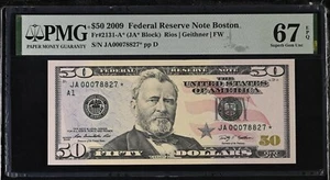 2009 $50 Federal Reserve Note Fr-2131-A* Boston PMG67 Superb Gem EPQ - Picture 1 of 2