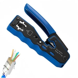 RJ45 Pass Through Crimping Tool for Cat5e Cat5 Cat6 Plugs Connector Network - Picture 1 of 12