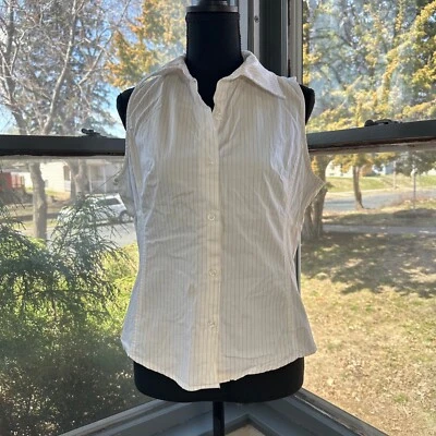 90s Rampage button up tank sz medium striped sleeveless fitted shirt *stained - Image 1 of 4