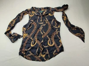 Lauren Ralph Lauren Damen Medium schwarz/gold Designs 100 % Seide fließend Schal Shirt - Bild 1 von 5