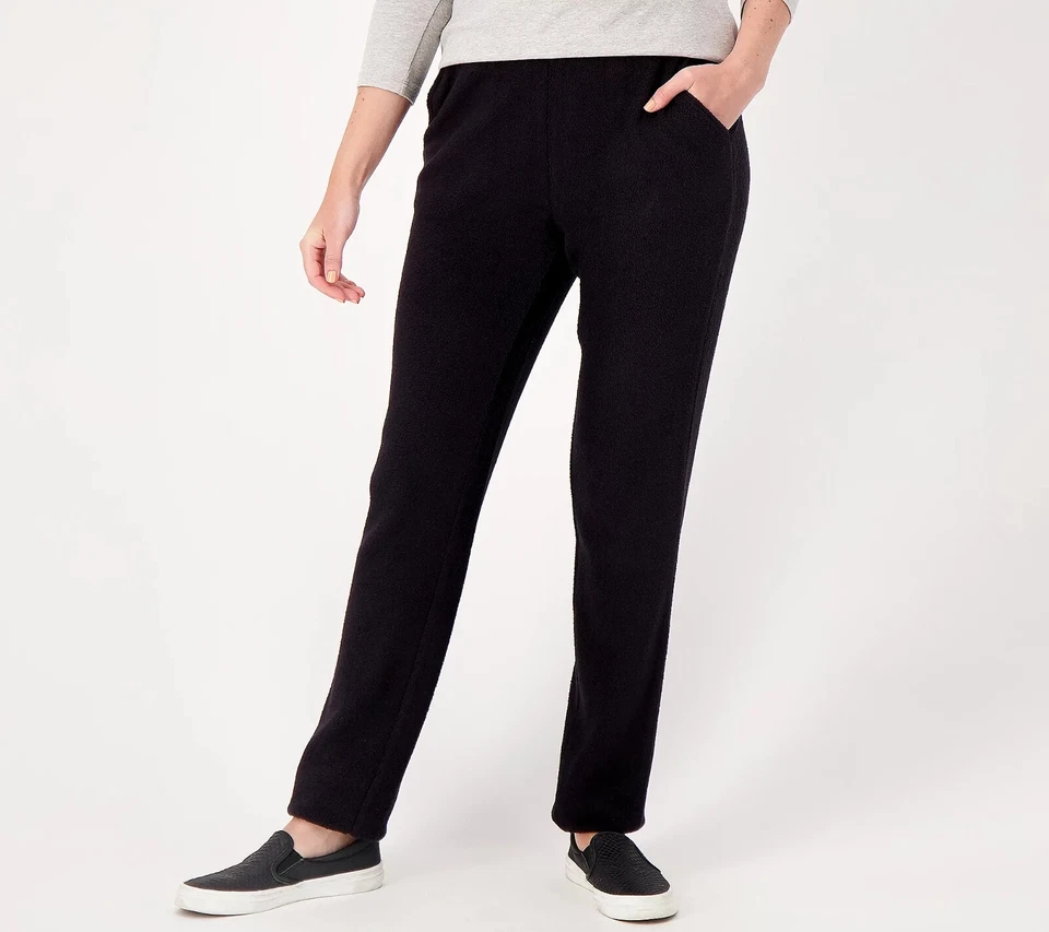 Denim & Co. Comfort Zone Baby Sherpa Slim Straight Pants - Black (PXL) a462510 - - Image 1 of 3