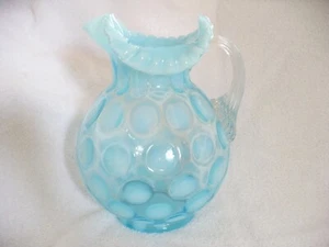 AAB- FENTON RARE BLUE OPALESCENT COIN OPTIC PITCHER (9 1/2 IN TALL) #205 - Picture 1 of 9