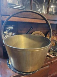 Primitive 1800's SOLID BRASS JELLY PAIL BUCKET Thick Iron Handle - Picture 1 of 7